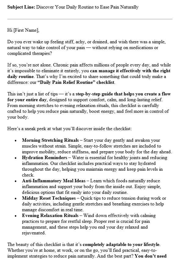 Managing Chronic Pain Naturally PLR Autoresponders Sample