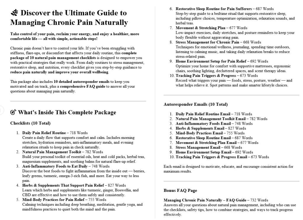 Managing Chronic Pain Naturally PLR Salespage Sample