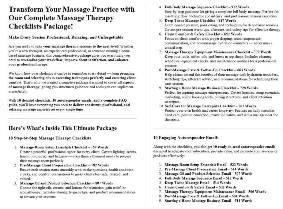Massage Therapy PLR Salespage Sample