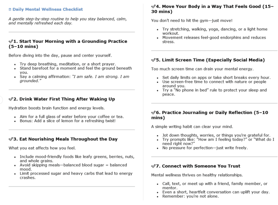 Mental Health PLR Checklists Sample