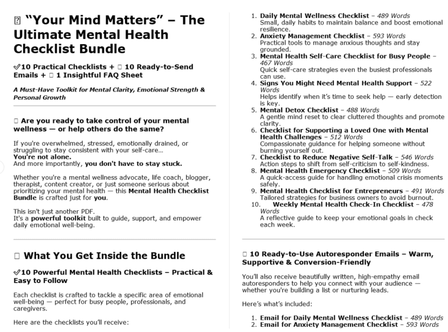 Mental Health PLR Salespage Sample