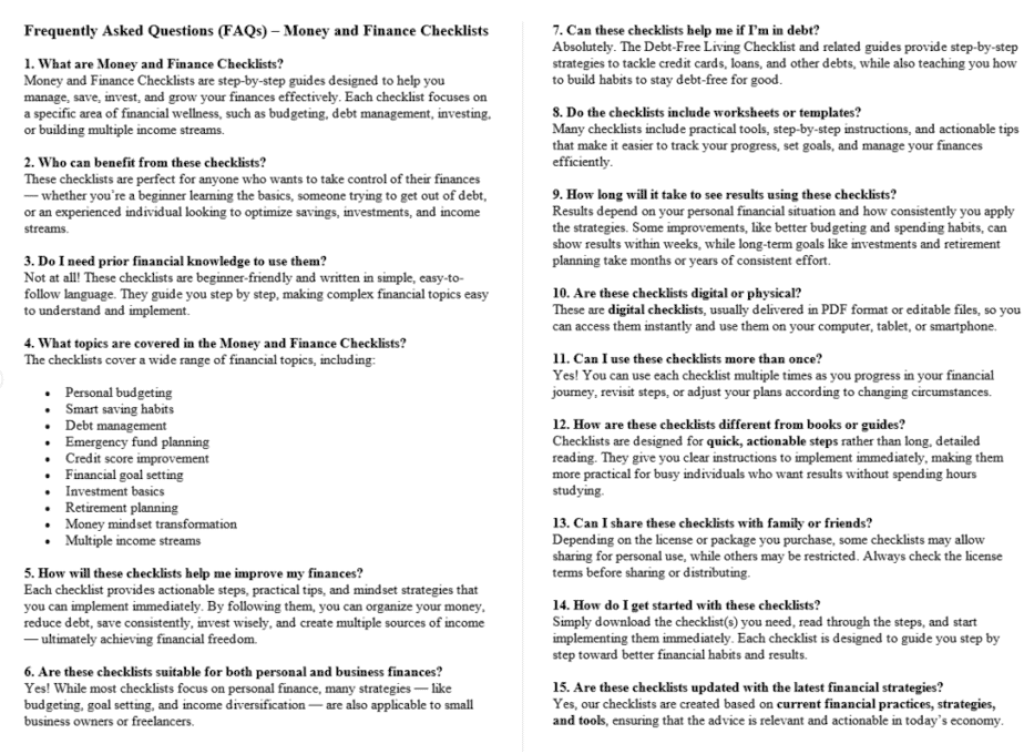 Money and Finance PLR FAQ Sample