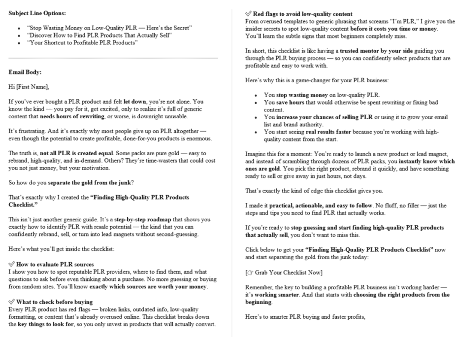 PLR Profits PLR Autoresponders Sample