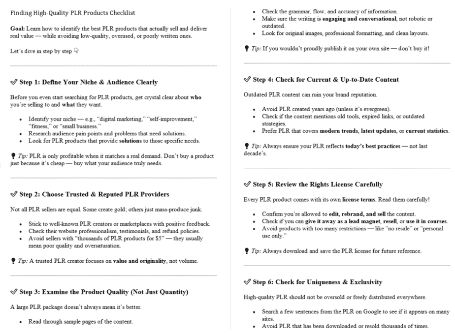 PLR Profits PLR Checklists Sample
