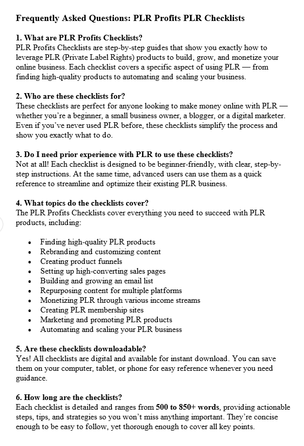 PLR Profits PLR FAQ Sample