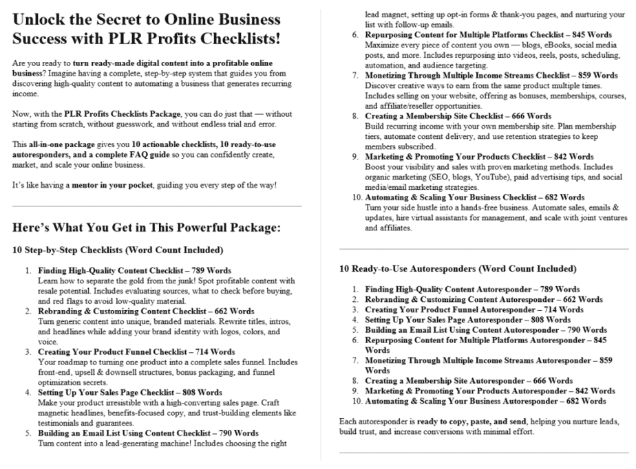 PLR Profits PLR Salespage Sample