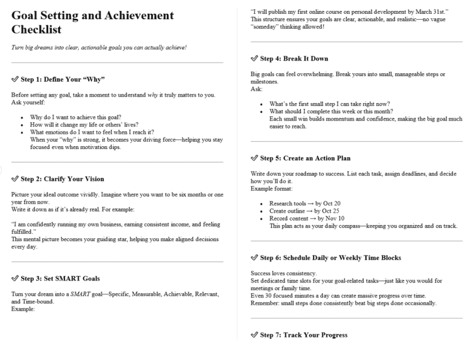 Personal Growth and Lifestyle PLR Checklists Sample