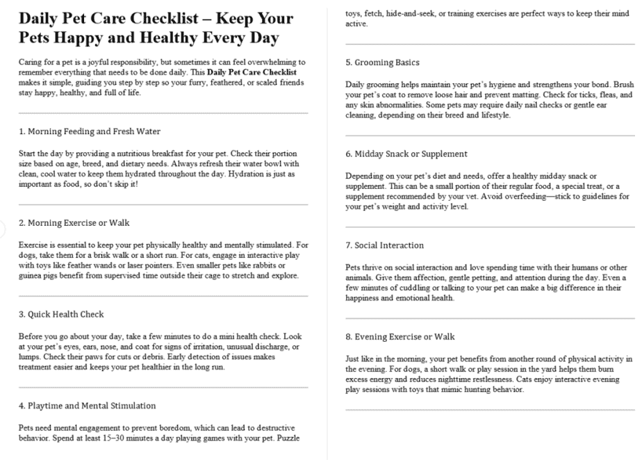 Pets and Animal Care PLR Checklists Sample