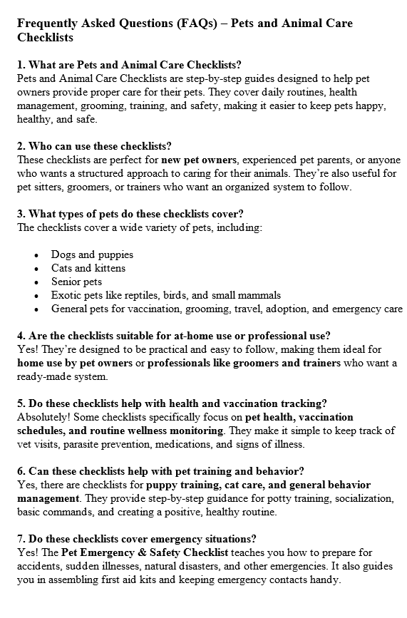 Pets and Animal Care PLR FAQ Sample