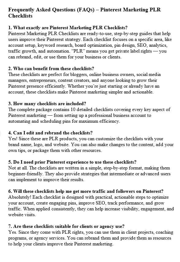 Pinterest Marketing PLR FAQ Sample