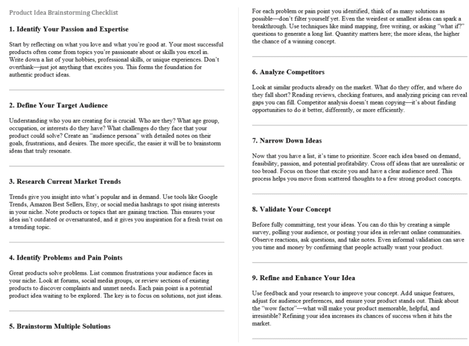 Product Creation PLR Checklists Sample