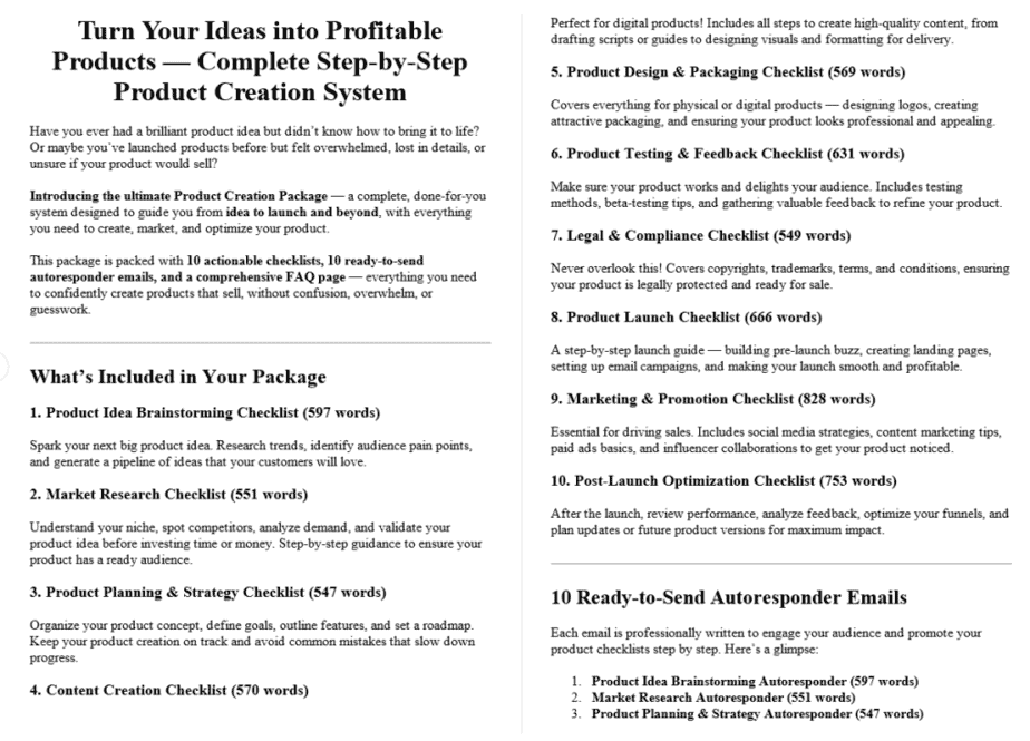 Product Creation PLR Salespage Sample