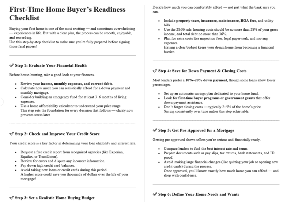 Real Estate PLR Checklists Sample