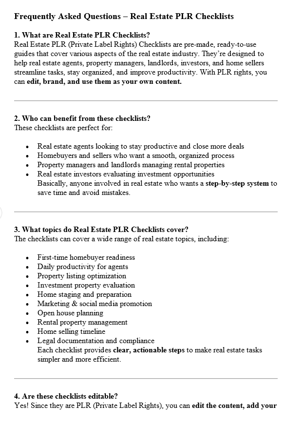 Real Estate PLR FAQ Sample