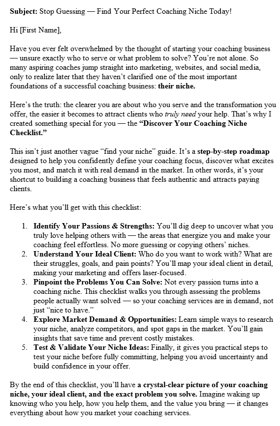 Starting a Coaching Business PLR Autoresponder Sample