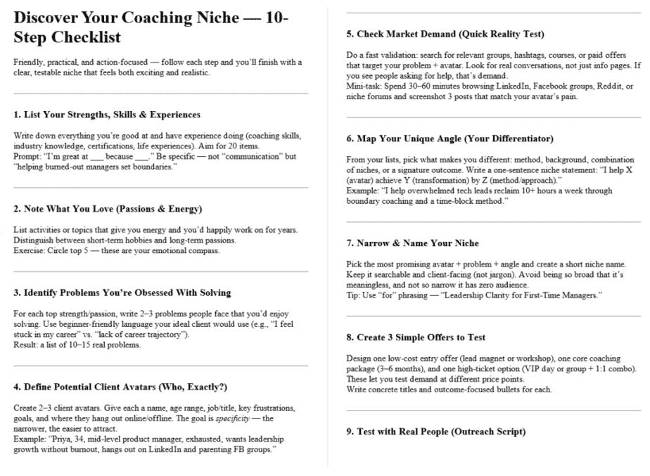 Starting a Coaching Business PLR Checklists Sample