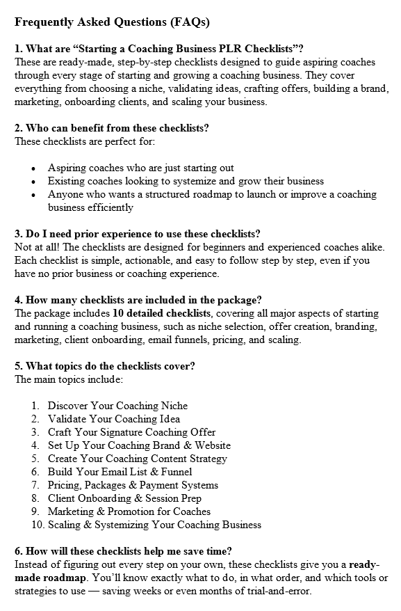 Starting a Coaching Business PLR FAQ Sample