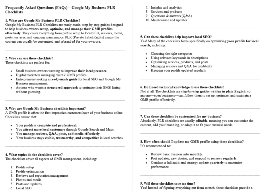 Google My Business PLR FAQ Sample