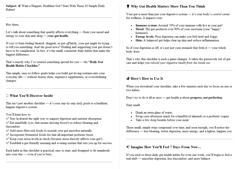 Gut Health & Digestion PLR Autoresponder Sample