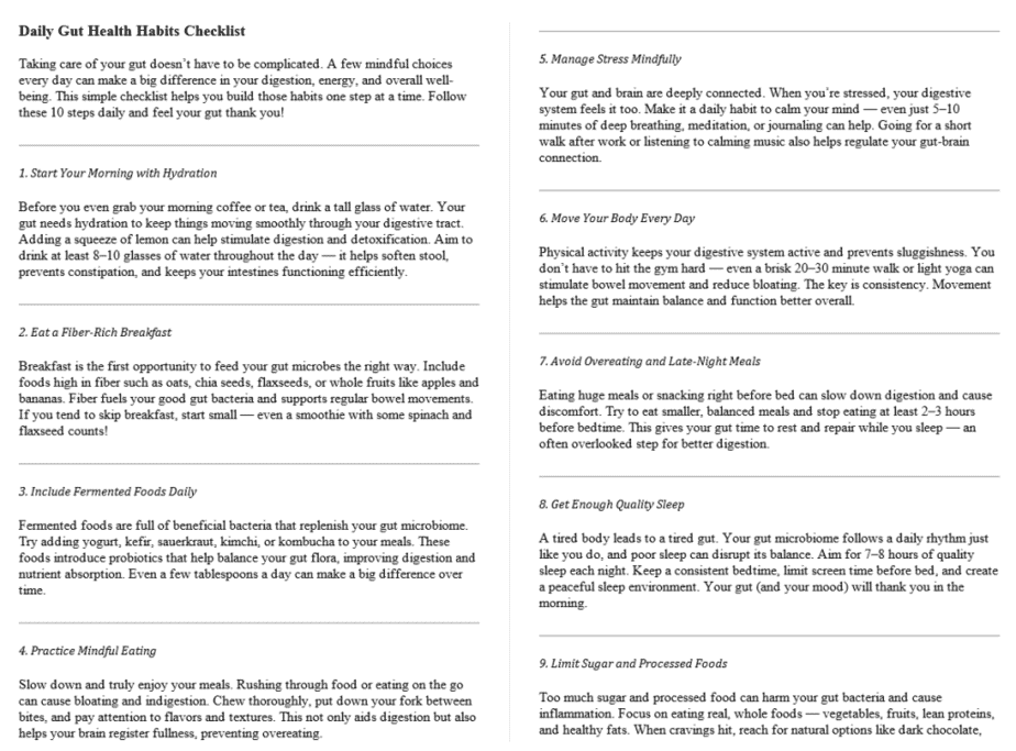 Gut Health & Digestion PLR Checklists Sample