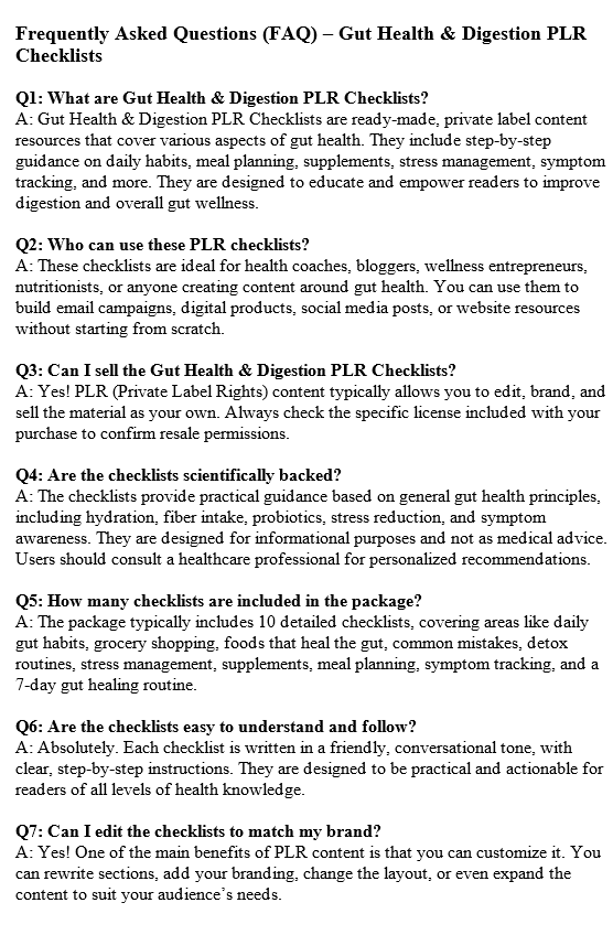 Gut Health & Digestion PLR FAQ Sample