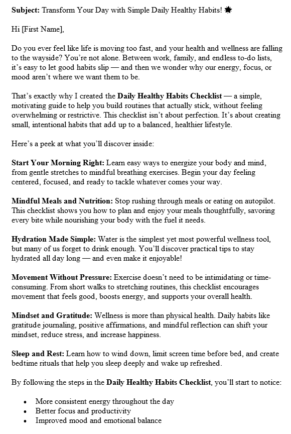 Health and Wellness PLR Autoresponder Sample