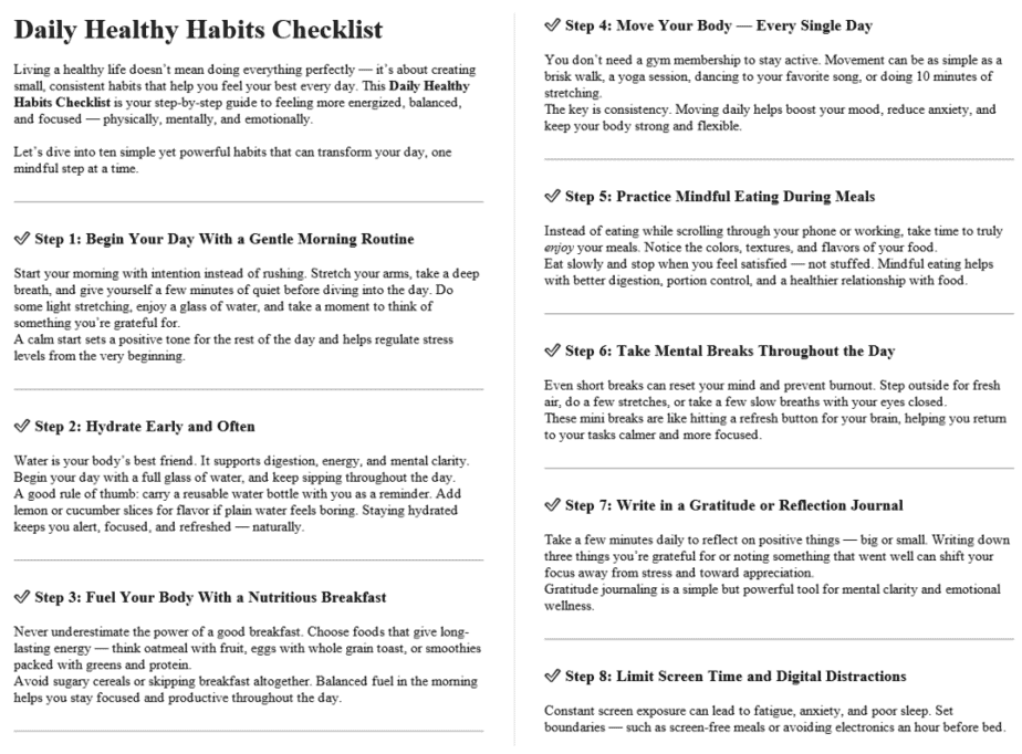 Health and Wellness PLR Checklists Sample