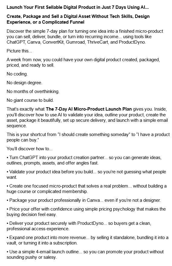 7 Day AI Micro Product Launch Plan PLR Lead Magnet Salespage