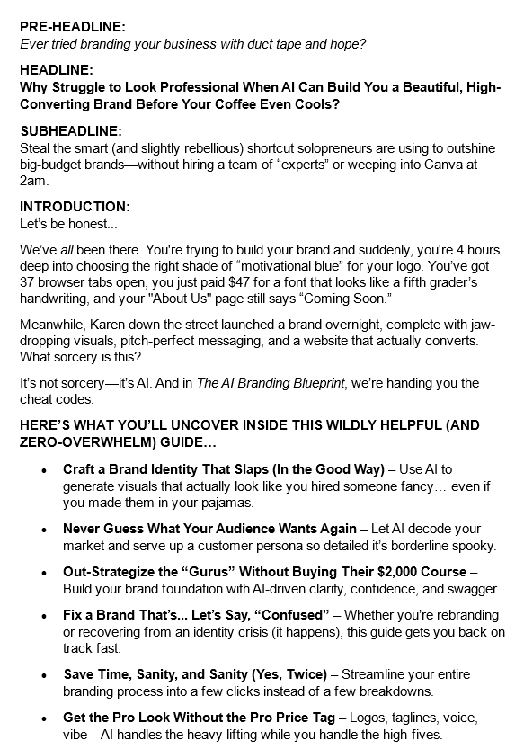 AI Branding PLR Lead Magnet salescopy