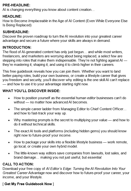 AI Editor PLR Lead Magnet Sales page