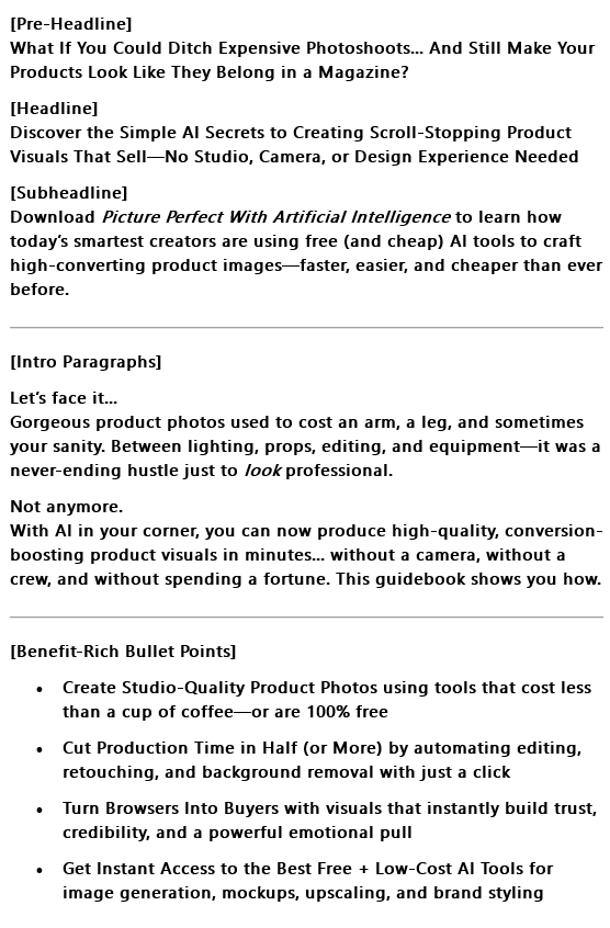 AI Picture Perfect PLR Lead Magnet Salescopy