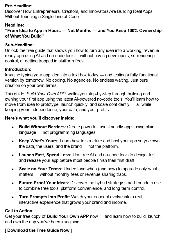 APP Building PLR Lead Magnet Salescopy