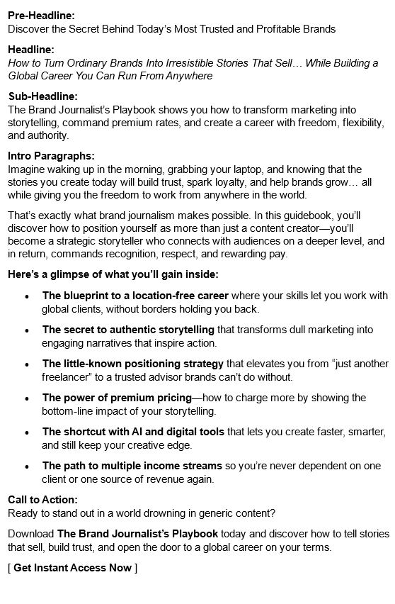 Brand Journalism PLR Lead Magnet Salescopy
