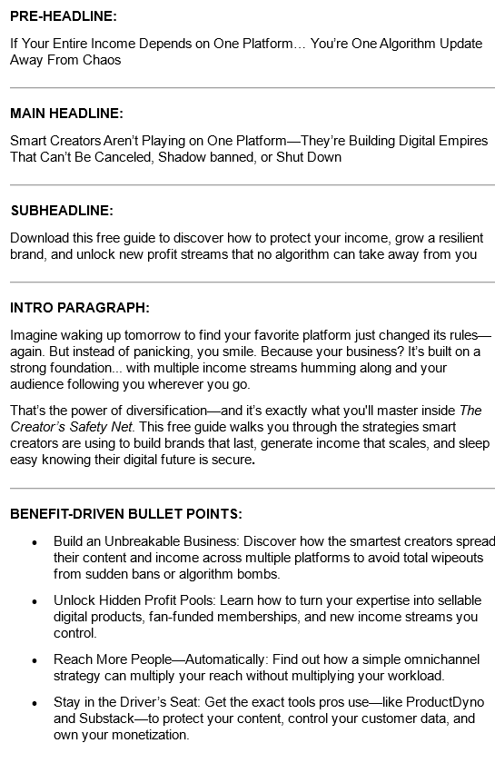 Creators Safety Net PLR Lead Magnet Salescopy