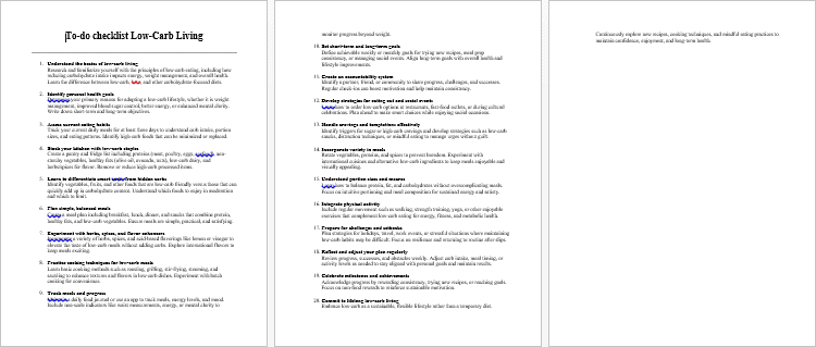 Low Carb Living Checklist