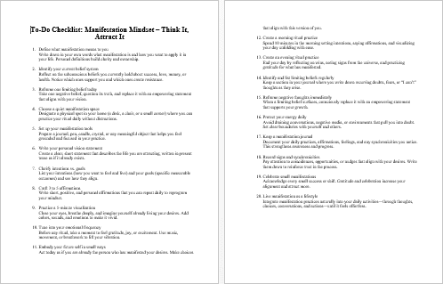 Manifestation Mindset Think It, Attract It Checklist