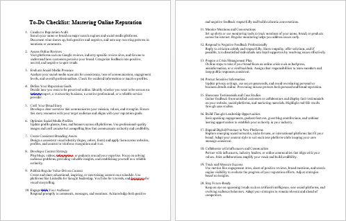 Mastering Online Reputation Checklist