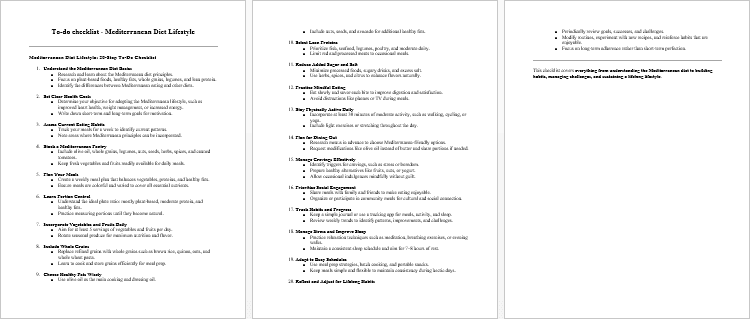 Mediterranean Diet Lifestyle Checklist