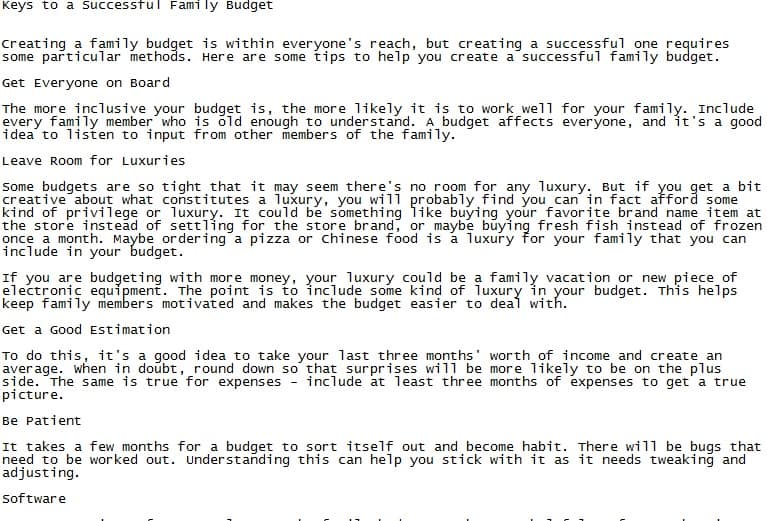 Budgeting PLR Articles Sample