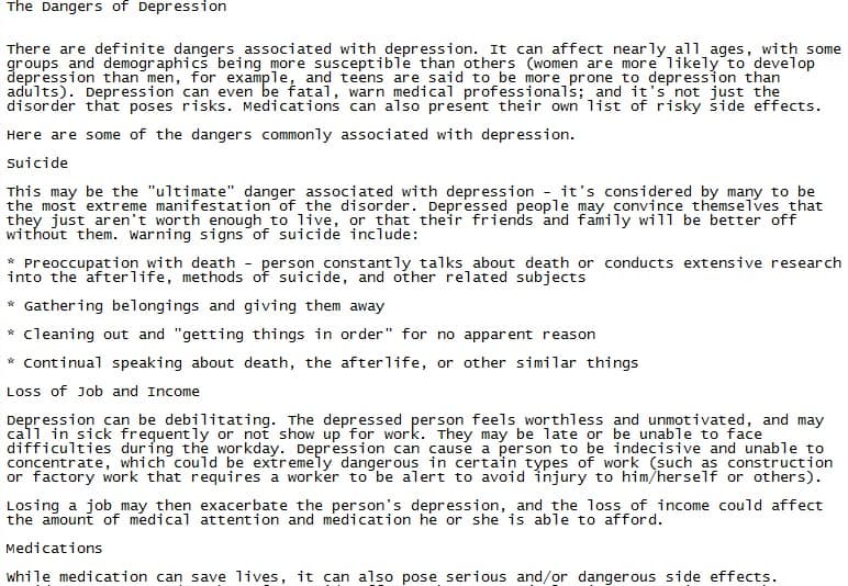 Depression PLR Articles Sample