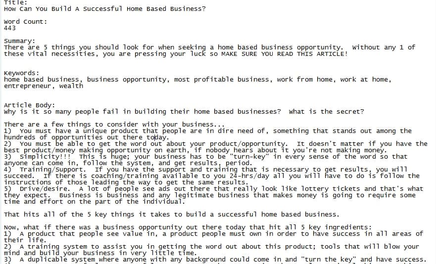 Sample home business plr article sample preview