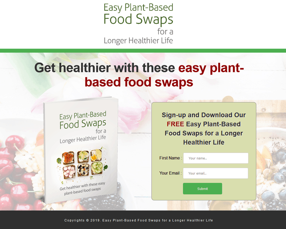 Plant-Based Food Swaps PLR Squeeze Page