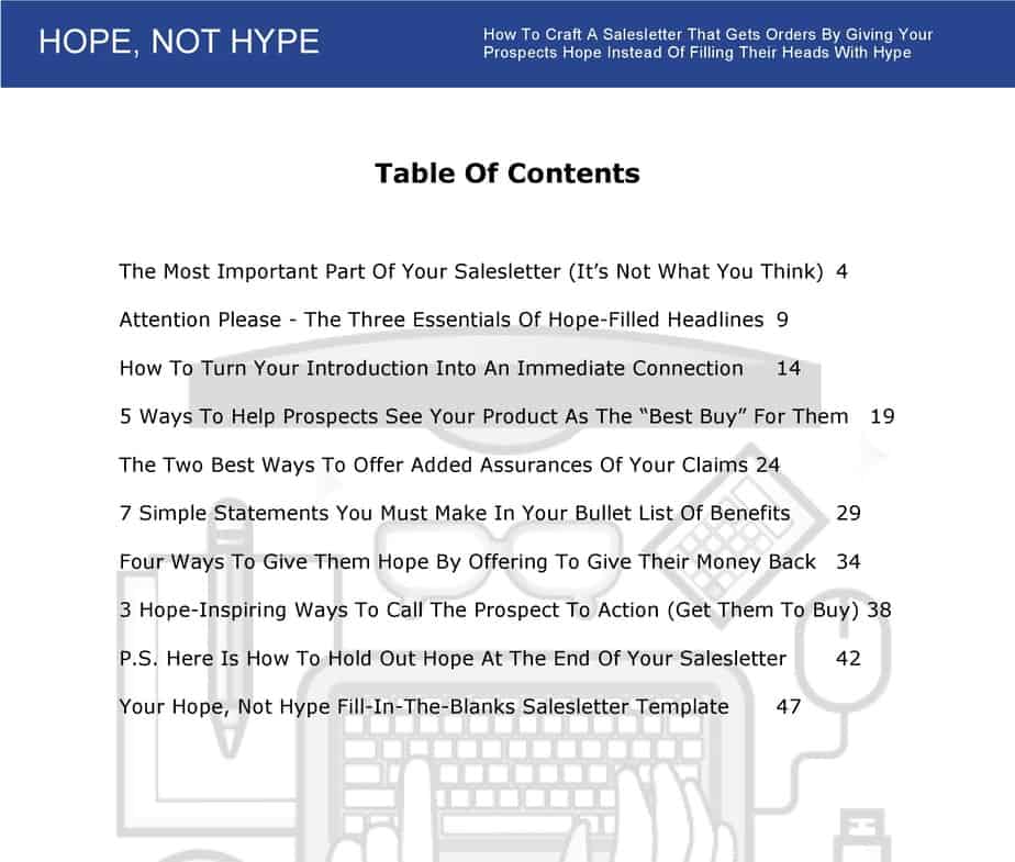 Hope Not Hype Copywriting White Label Course Table Of Contents