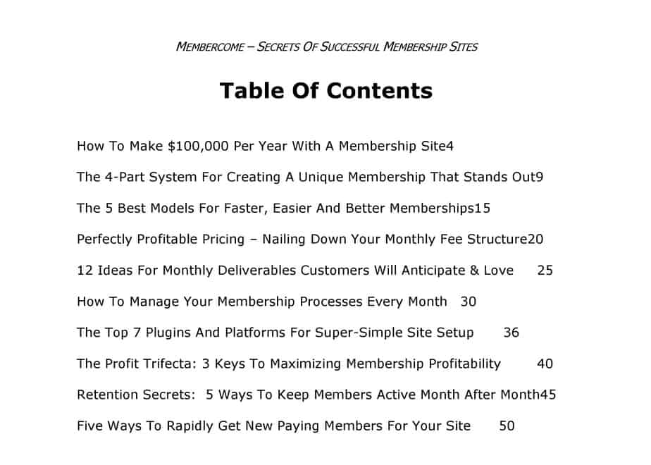 Membercome Membership Site Brandable Coaching Course Table Of Contents