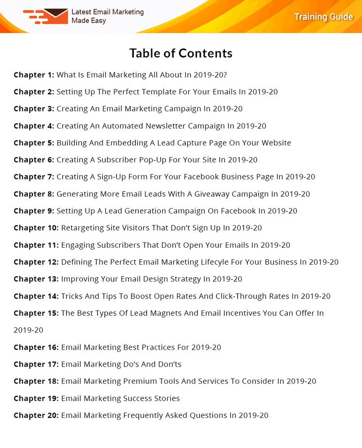 Latest Email Marketing Made Easy Table of Content