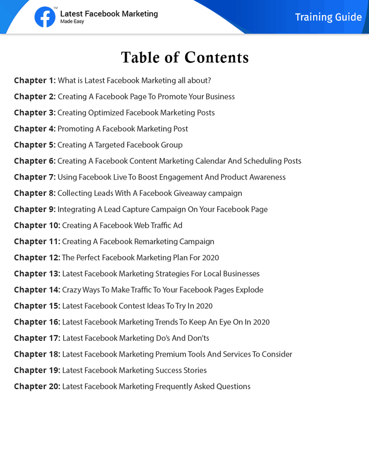 Latest Facebook Marketing Made Easy Table Content Latest Facebook Marketing Made Easy Table Content
