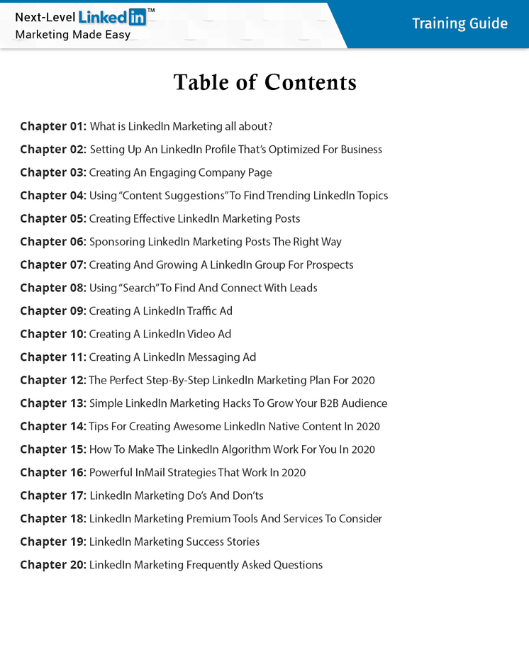 Next Level LinkedIn Marketing Table Content Next Level LinkedIn Marketing Table Content
