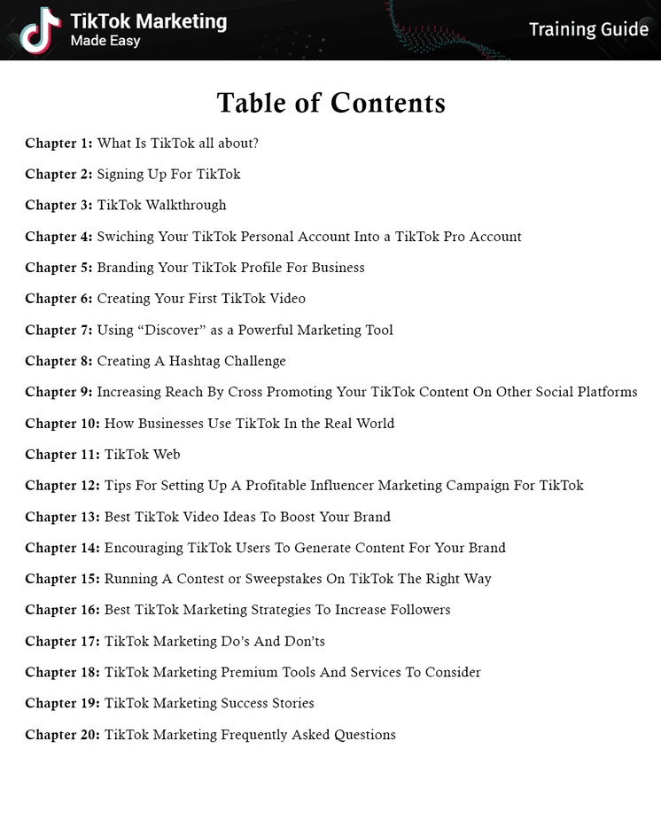 Tik Tok Marketing Made Easy Table Content