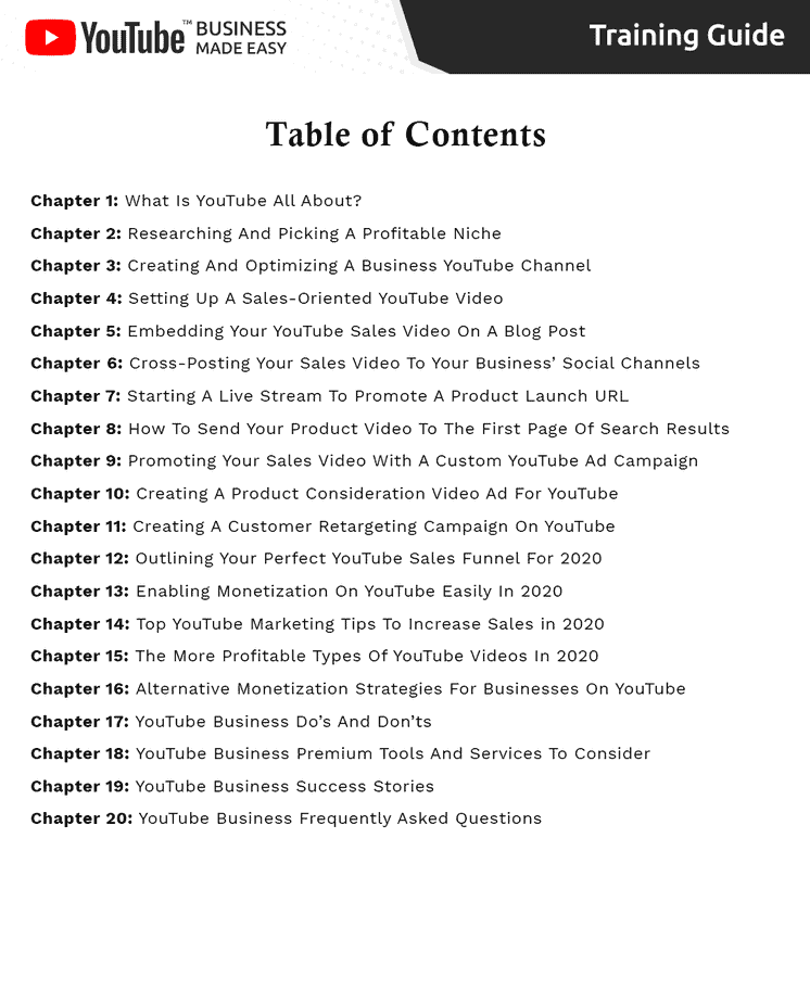 YouTube Business Made Easy Table Content YouTube Business Made Easy Table Content