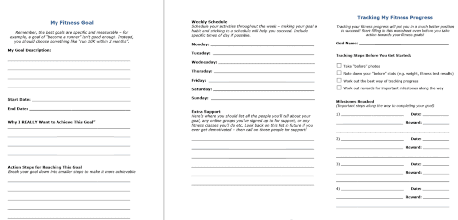 Fitness Goal Tracking PLR Worksheets